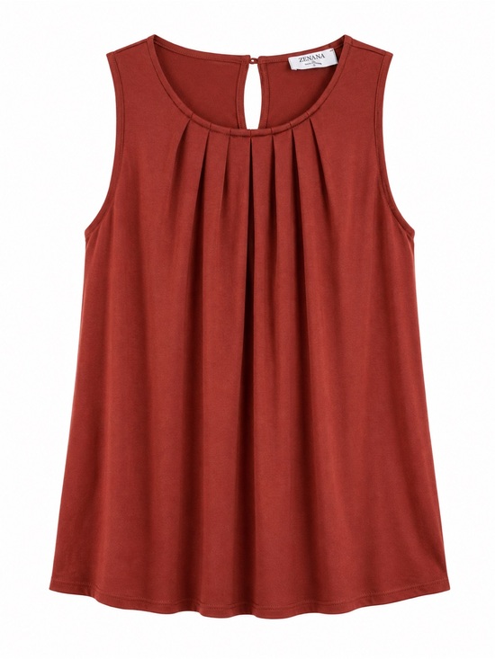 Tops - Zenana Rust Sleeveless Pleated Blouse Women’s Large High Neck Stretch Tank Top